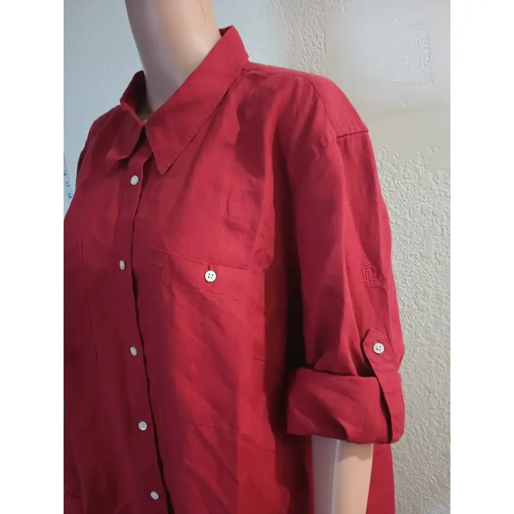 Lauren Red women Collared Long Sleeve Button-Up Shirt – Size 3X W012C - Picture 8 of 11